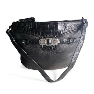 Brighton Black Croc-Embossed Shoulder Bag